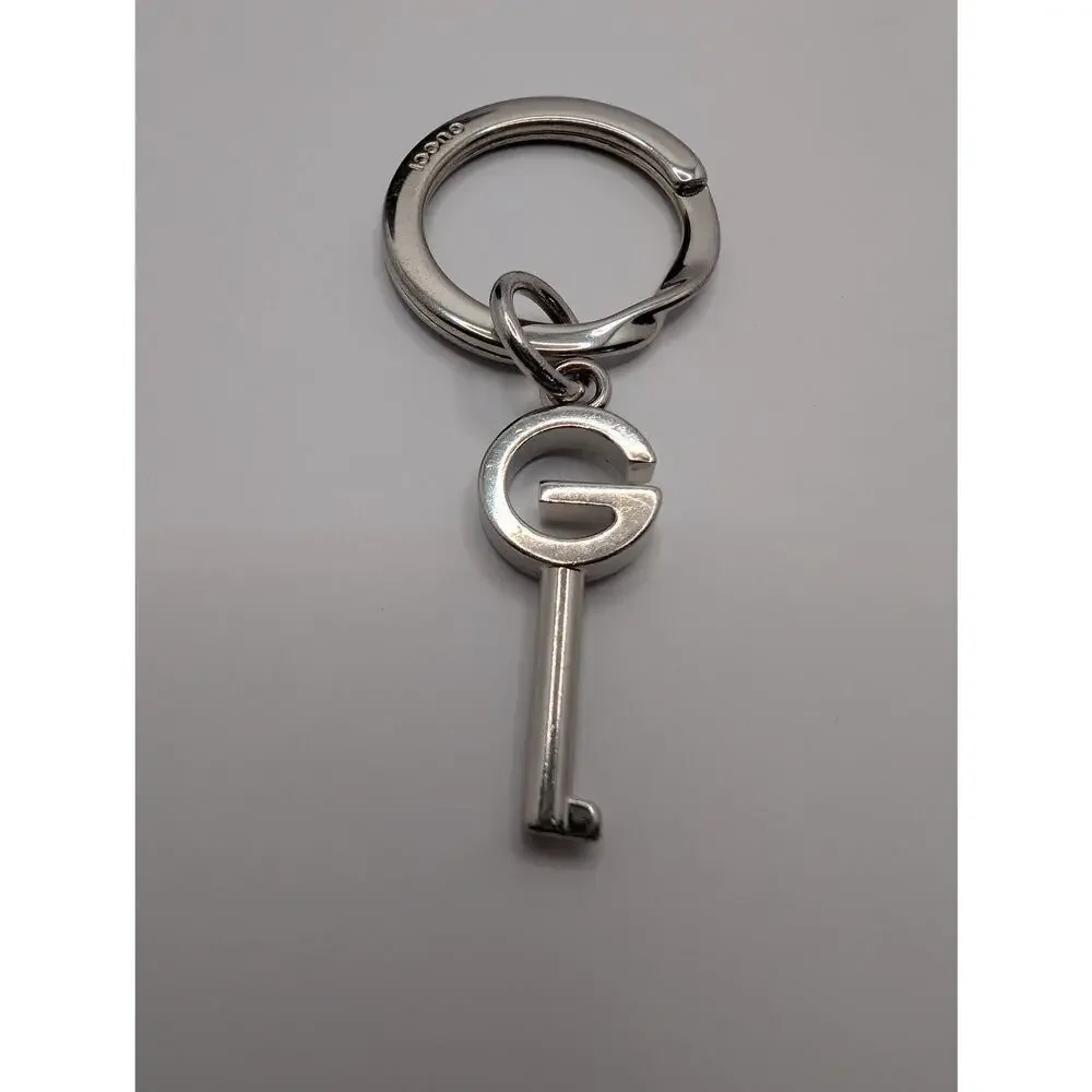 Gucci G Logo Key Charm Keychain Silver Tone Spring Gate Ring Italy